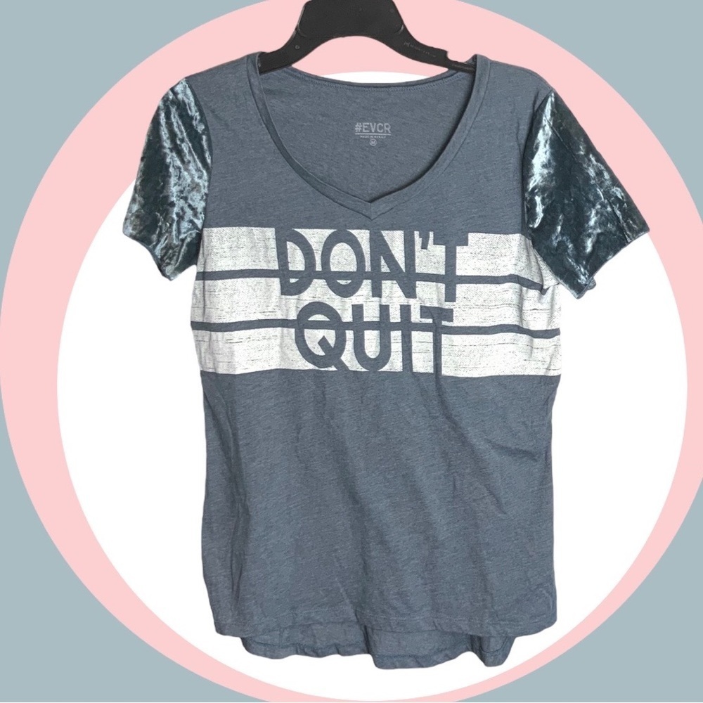 EVCR Denim Blue & White Don’t Quit Shirt w Velvety Sleeves Wm M
